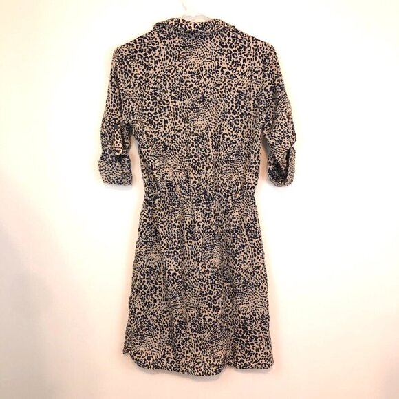 COLLECTIVE CONCEPTS Cream Beige Navy Blue Cheetah Leopard Animal Shirt Dress XS - Picture 8 of 10